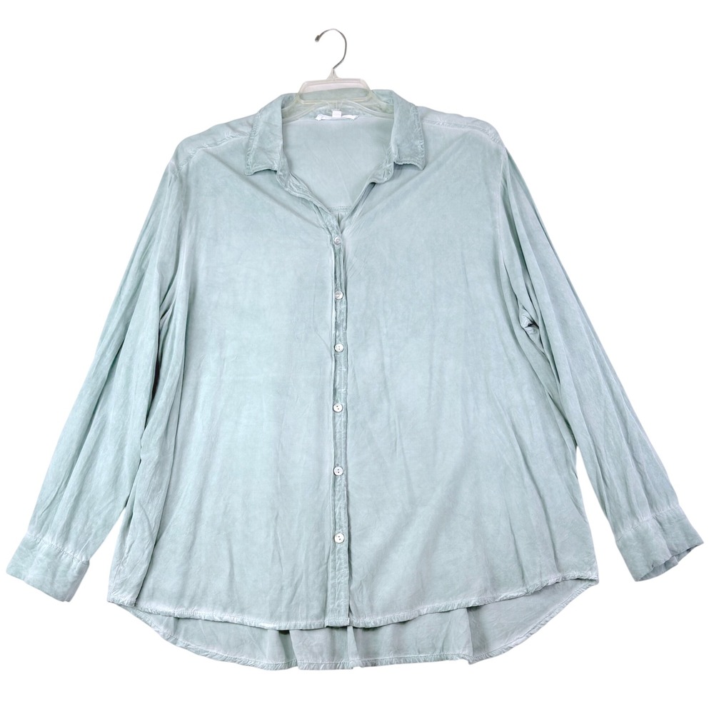 Jane + Delancey 2X Sage Green Button Down Rayon Long Sleeve High Low Shirt Boho